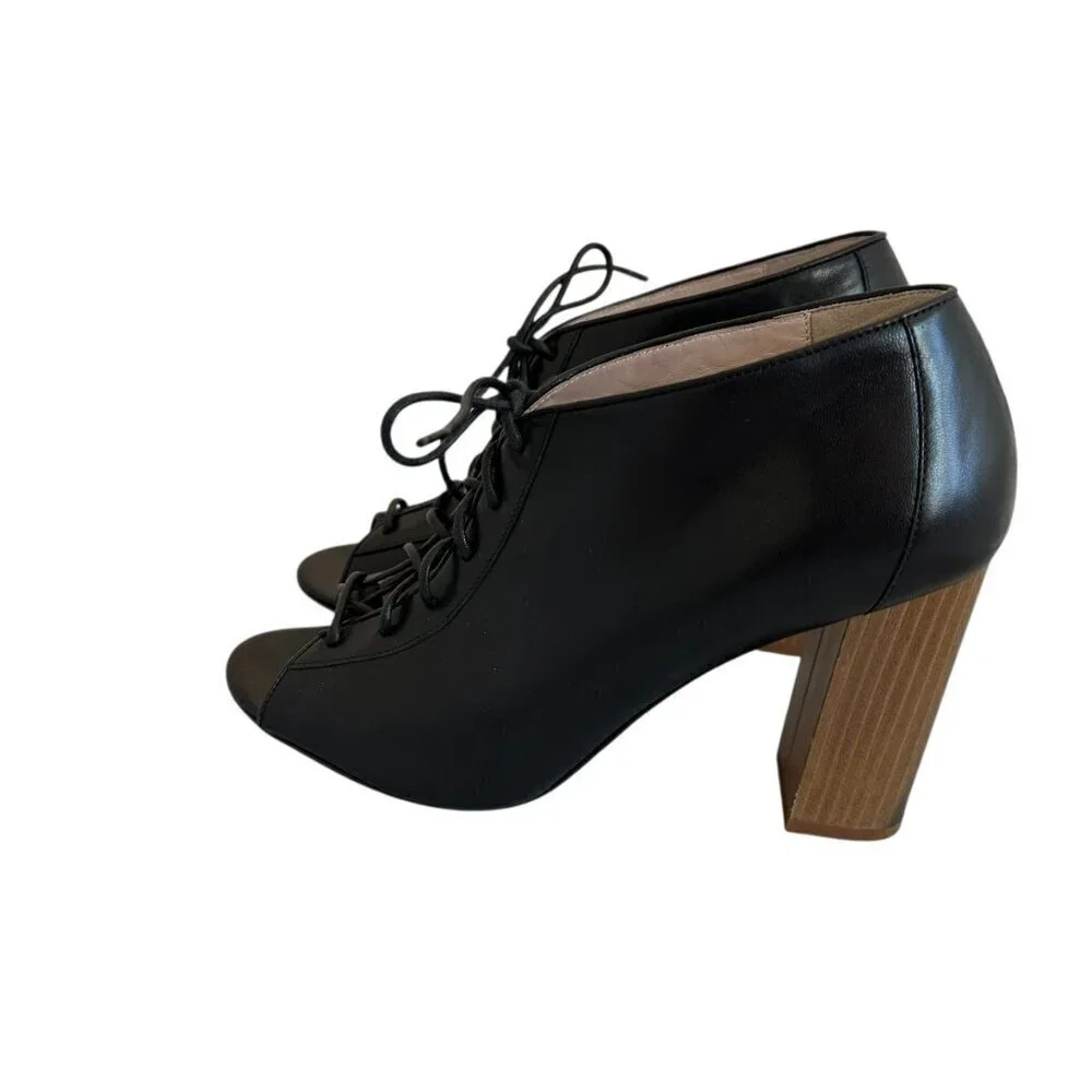 Kate Spade Inella Black Lace-Up Heels Sandals Booties Wood Size 7.5 Women's